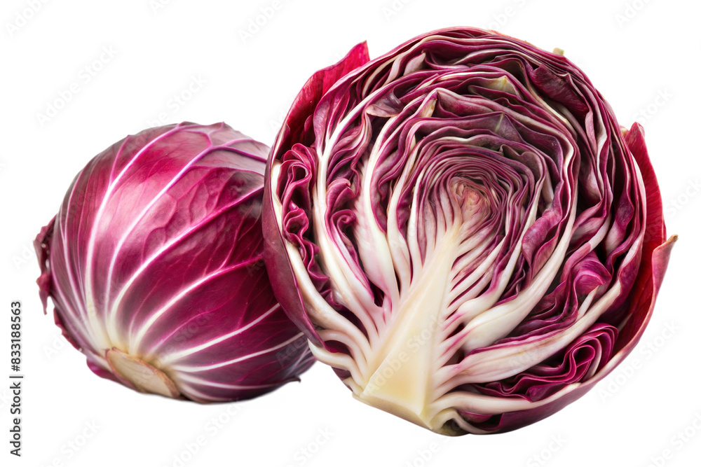 Fototapeta premium Whole Radicchio and Radicchio Slice Cut-Out 