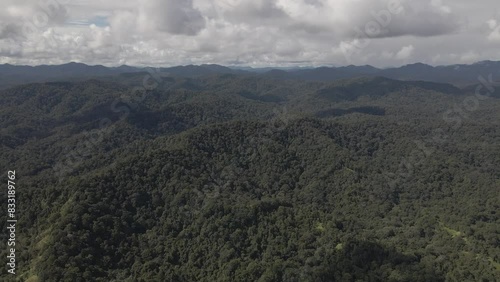 The aerial view of Dayak Village Sungai Utik in Kapuas Hulu Regency, West Borneo.
 photo