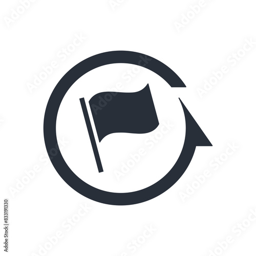 Flag with movement arrow. Vector linear icon isolated on white background.