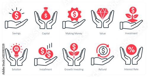A set of 10 banking icons as savings, capital, making money