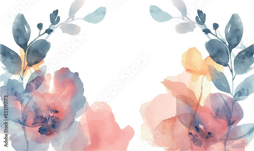 watercolor floral frame, background, pink blue for design