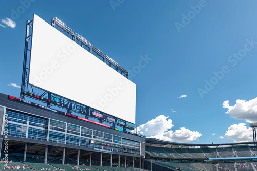 Sports arena backdrop with stout vertical blank billboards, fans visible in the distance.