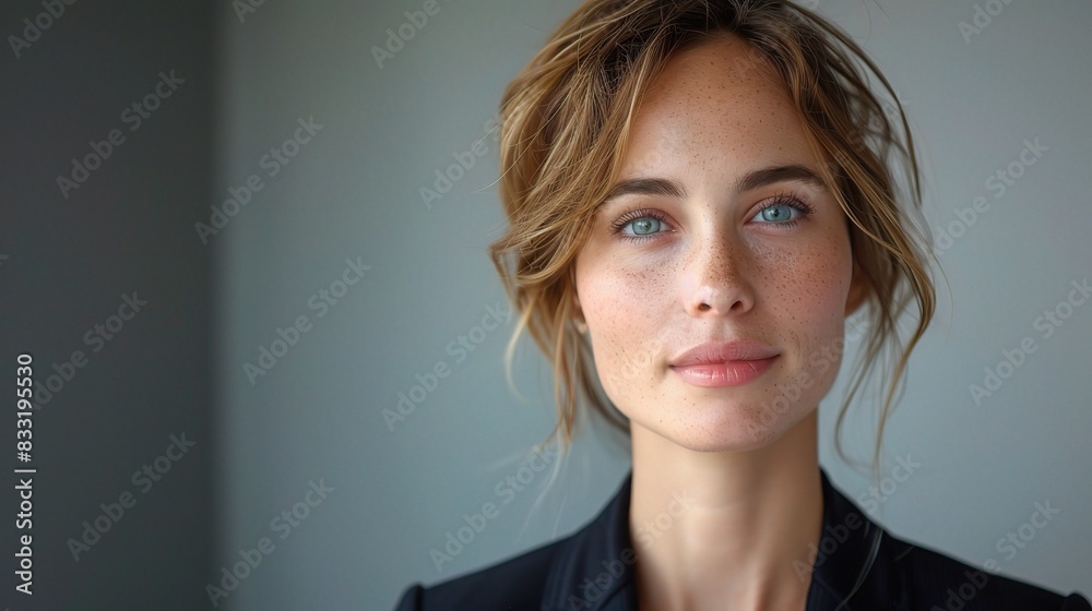 Female professional portrait with a thoughtful expression in business attire, copy space Female professional portrait with a thoughtful expression in business attire, copy space