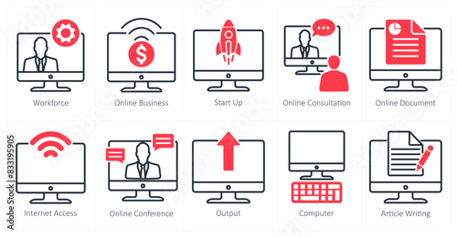 A set of 10 business and office icons as workforce, online business, start up