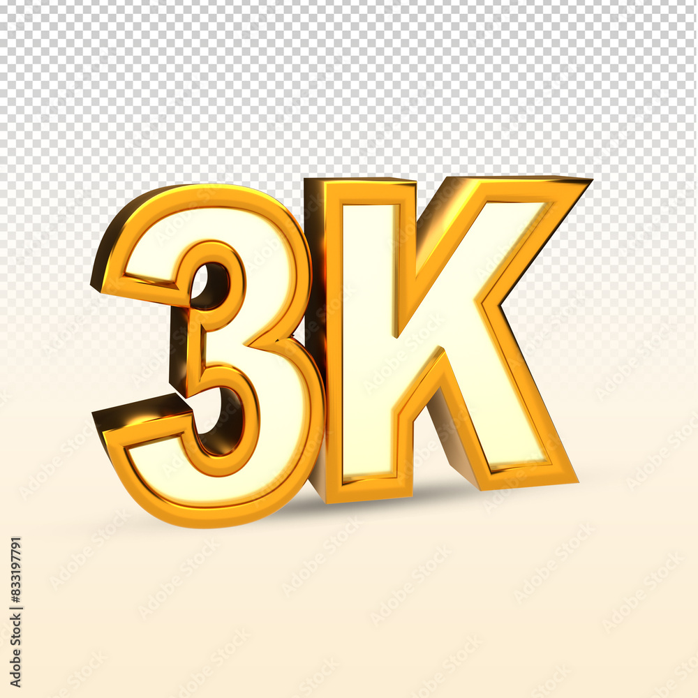 Golden 3k isolated on png background. 3k 3d. Thank you for 3k followers 3D gold. 3D rendering Golden 3k isolated on png background. 3k 3d. Thank you for 3k followers 3D gold. 3D rendering