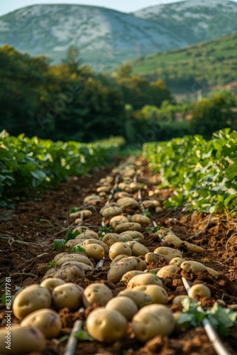 An abundant harvest of potatoes spread across a bountiful field