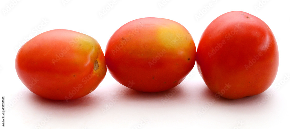 Fresh red ripe tomatoes against white background - stock photo
Fresh red ripe tomatoes against white background - stock photo
