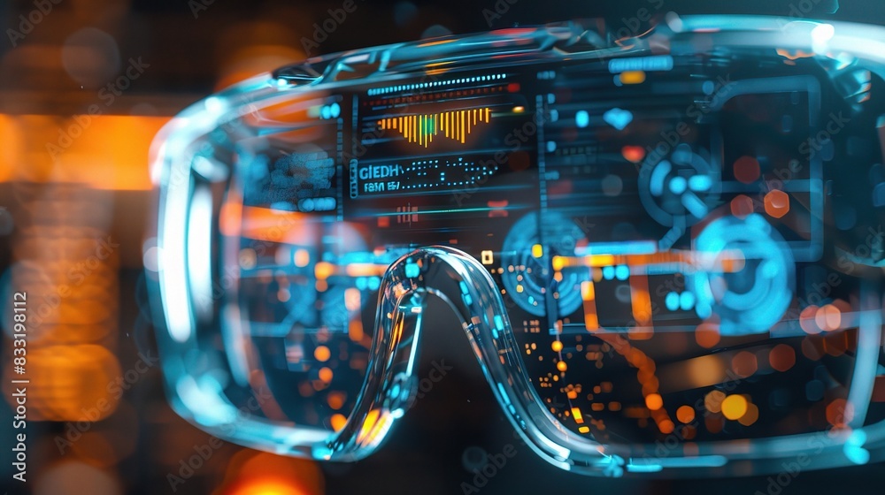 Futuristic technology featuring smart glasses displaying augmented reality information Futuristic technology featuring smart glasses displaying augmented reality information