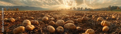 An abundant harvest of potatoes spread across a bountiful field photo