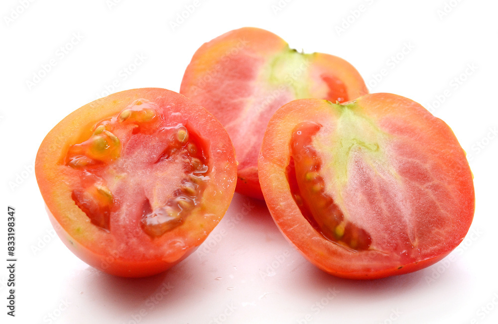 Fresh red ripe tomatoes against white background - stock photo
Fresh red ripe tomatoes against white background - stock photo