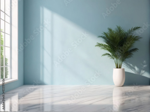 Minimal tropical green palm tree with pots isolated on white background. photo