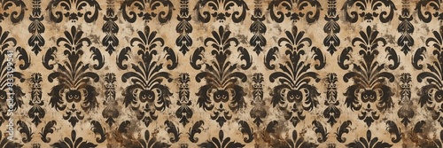 Old brown beige rusty vintage worn shabby damask patchwork motif tiles stone ...