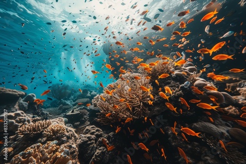 beautiful Coral Reef underwater with fish, underwater travel , underwater world photo