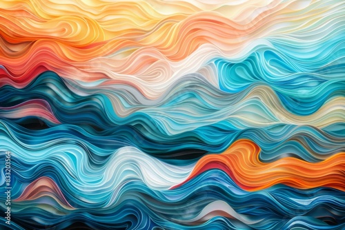 Vibrant Abstract Waves,Colorful Patterns Resembling Ocean Currents in Blues, Oranges, and Yellows