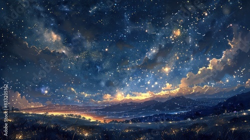 Describe the beauty of a starry night sky, where the darkness serves as a backdrop for the twinkling stars.  © Farda