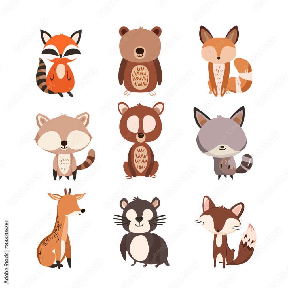 Obraz premium close-up view of several curious animals in a bright forest meadow