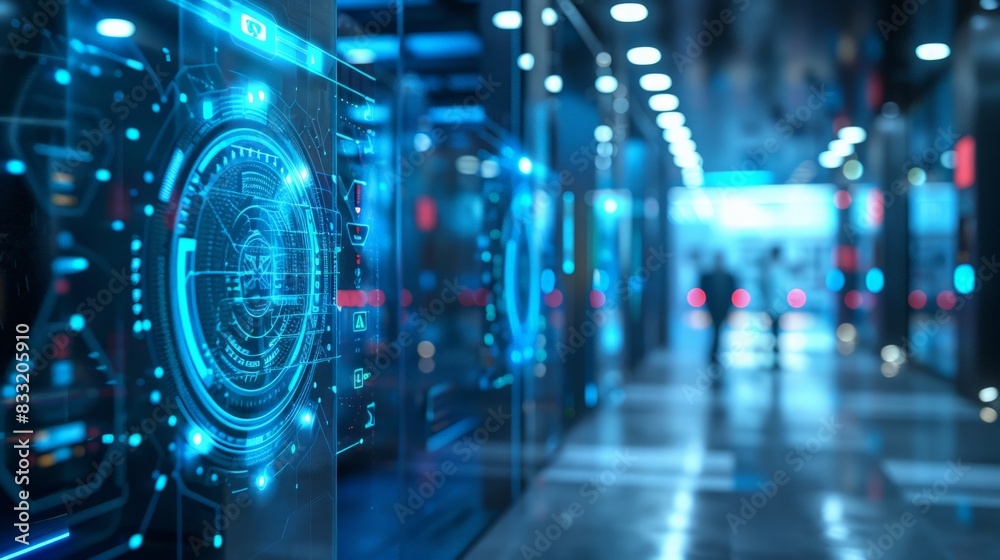 Biometric Security Systems: Capture a scene with advanced biometric security systems, such as retinal scanners and fingerprint recognition.