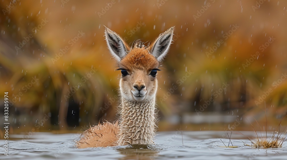 Baby guanaco in diamond lagoon Baby guanaco in diamond lagoon