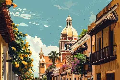 Illustration of Cartagena city , city in Colombia’s Caribbean coast