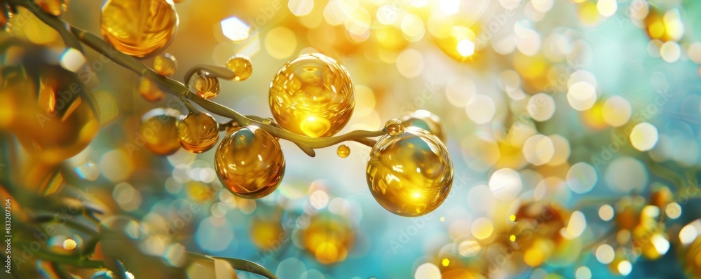 Vitamin E oil drips onto the glass surface. Vitamin E oil drips onto the glass surface.