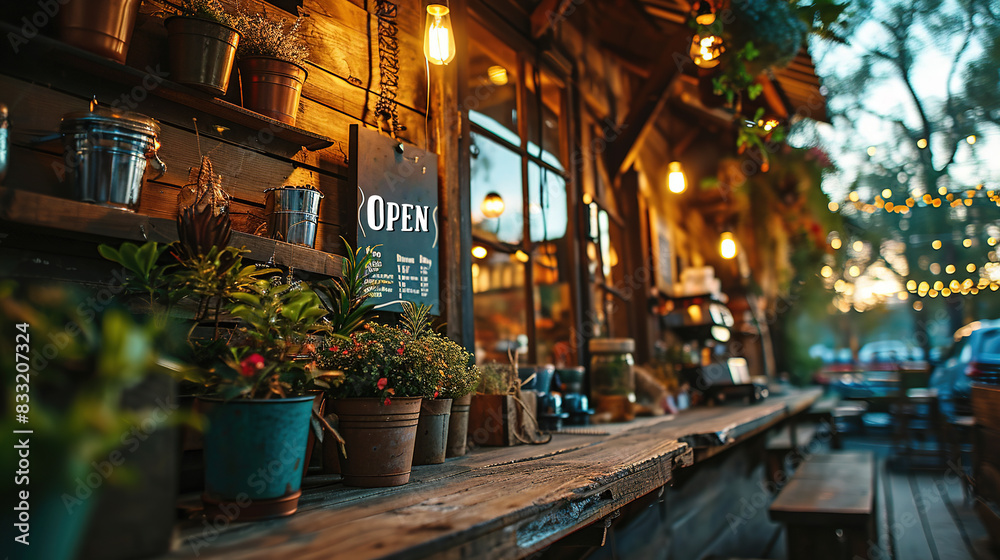 Focused Selectively Of The Sign Is Open on The Door of The Restaurant Focused Selectively Of The Sign Is Open on The Door of The Restaurant