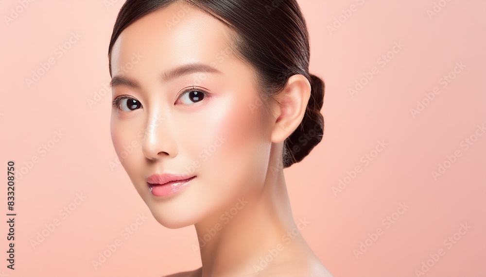 Asian woman with no makeup & clear skin; beauty campaign Asian woman with no makeup & clear skin; beauty campaign