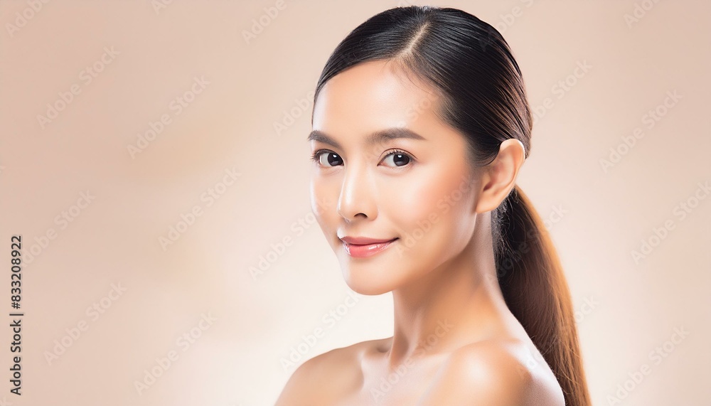 Asian woman with no makeup & clear skin; beauty campaign, face care, facial treatment, cosmetology, beauty and spa Asian woman with no makeup & clear skin; beauty campaign, face care, facial treatment, cosmetology, beauty and spa