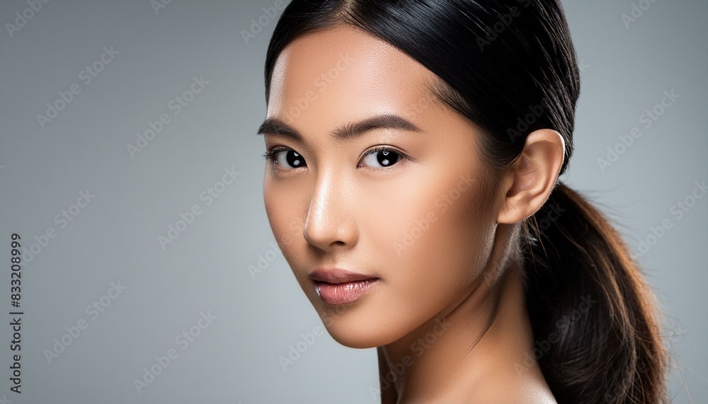 Asian woman with no makeup & clear skin; beauty campaign, face care, facial treatment, cosmetology, beauty and spa Asian woman with no makeup & clear skin; beauty campaign, face care, facial treatment, cosmetology, beauty and spa