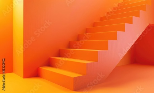 3D abstract rendering with orange color stair. Geometric 3D steps background. Orange color.