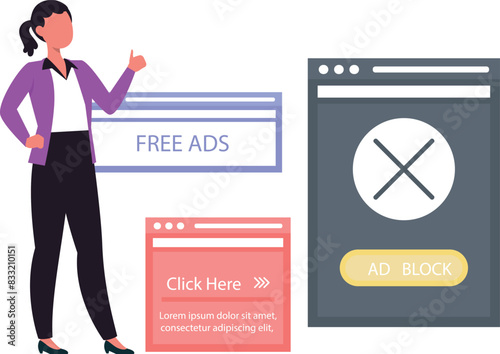 The girl is showing free ads on web pages.