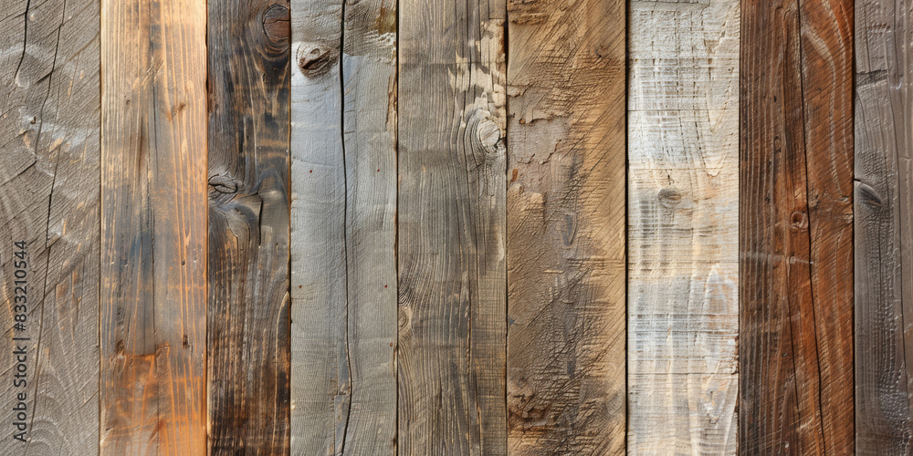 Obraz premium A row of wooden planks with a mix of brown and gray tones