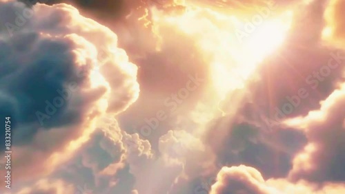 Dramatic clouds representing the heavenly realm and the divine presence descending upon the earth, 4K High-Quality Animation Video photo