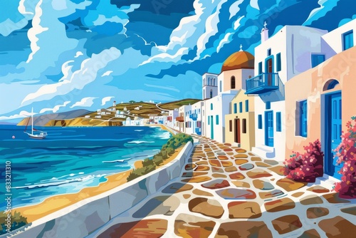 Illustration of Mykonos Island ,Greece , world travel photo