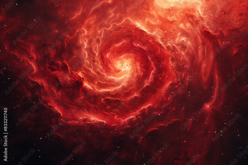 A red swirl of space with stars and dust A red swirl of space with stars and dust