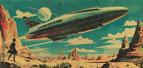 vintage sci-fi magazine cover from the 1930s, reimagined with current AI and space travel concepts.