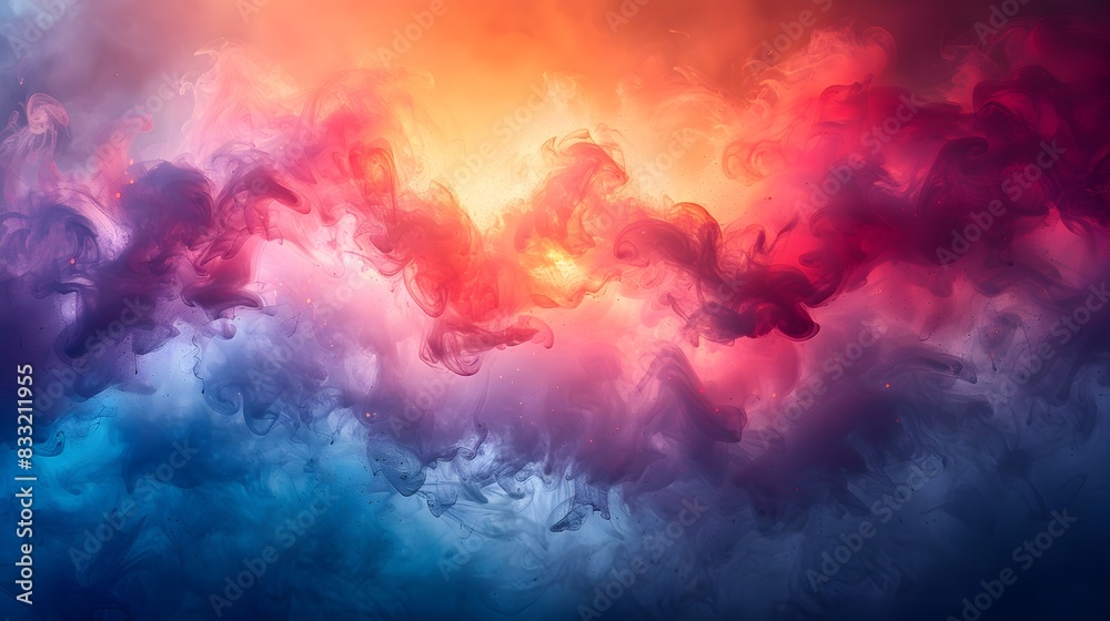 Naklejka premium Vivid Watercolor Inspired Abstract Landscape with Dramatic Skies and Ethereal Atmosphere