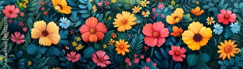 Colorful summer flowers. Floral seamless pattern.