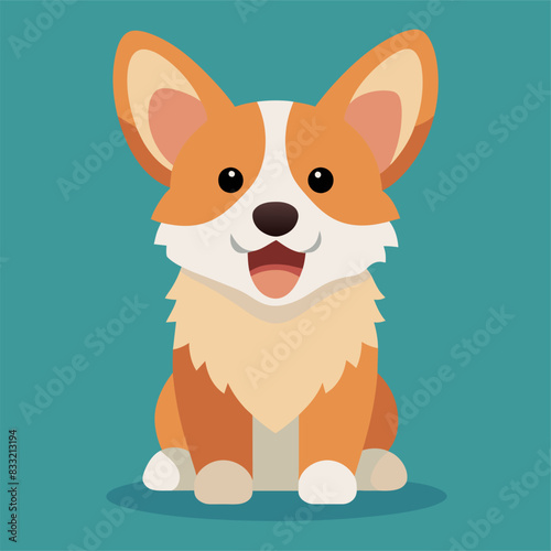 A cute brown and white corgi dog is sitting on a vibrant blue background