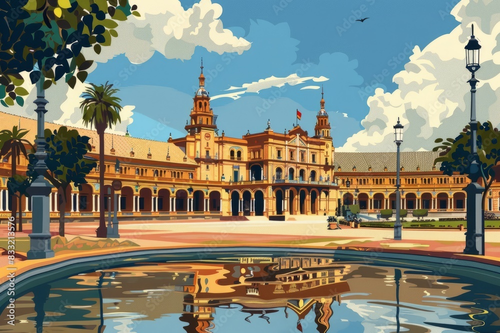 Obraz premium Illustration of Seville city, Spain, world travel