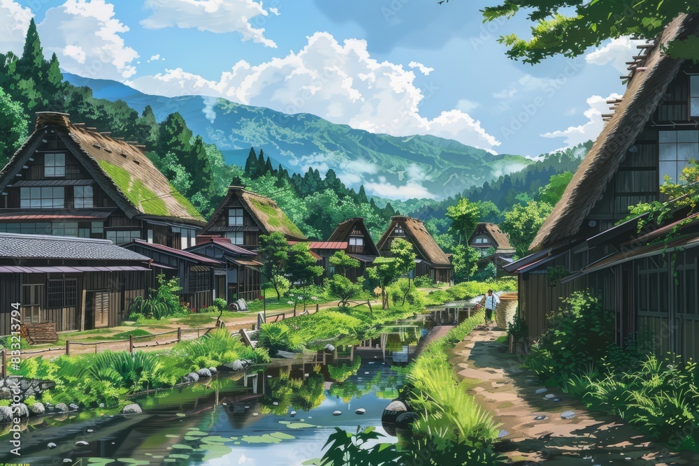 illustration of Shirakawa-Go Village, Ono District, Gifu Prefecture illustration of Shirakawa-Go Village, Ono District, Gifu Prefecture