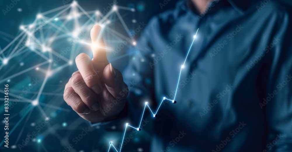 Businessmen touch the glowing arrow line chart of business growth and success, stock concept. The background shows business growth and success, Businessmen touch the glowing arrow line chart of business growth and success, stock concept. The background shows business growth and success,