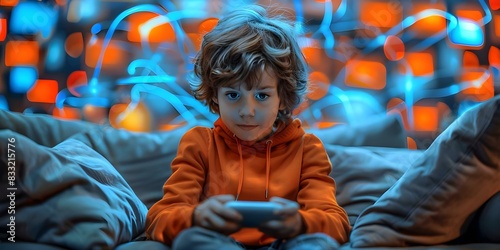 The Potential Negative Effects of Excessive Media Exposure on Children's Content Consumption. Concept Media Influences, Children's Development, Excessive Screen Time, Parental Guidance photo