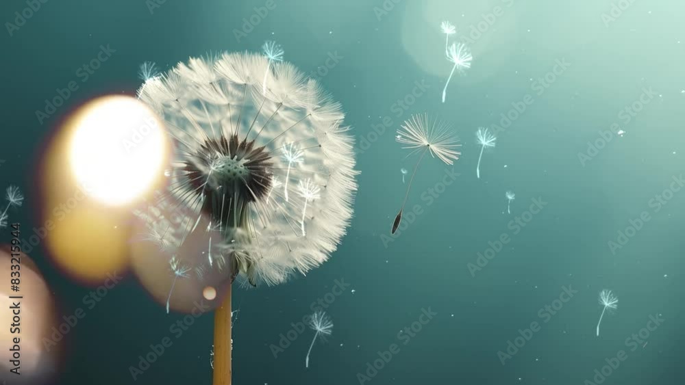 closeup dandelion with blurred blue background. seamless looping overlay 4k virtual video animation background