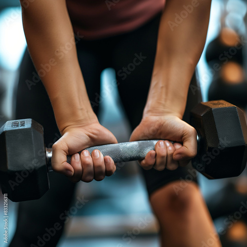 Hands holding a dumbbell in the gym, weightlifting, generating ai, generating ai 