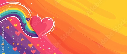 Colorful LGBTQ Pride Month banner with rainbow flag and heart, celebrating diversity and community love, perfect for Pride events and social media awareness photo