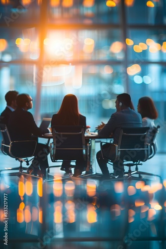 Business and Finance Concept : Abstract blurry background of business people in a conference room meeting.