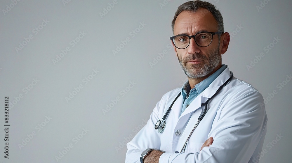 Professional portrait on a white background of a male psychiatrist with a comforting presence, copy space Professional portrait on a white background of a male psychiatrist with a comforting presence, copy space