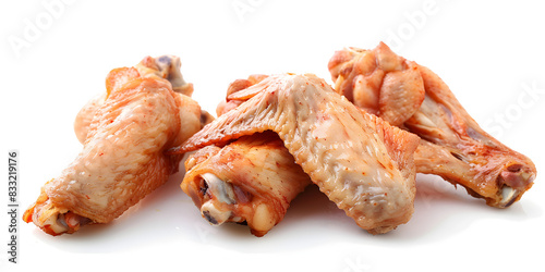 A plate of chicken legs is on a table with white background.