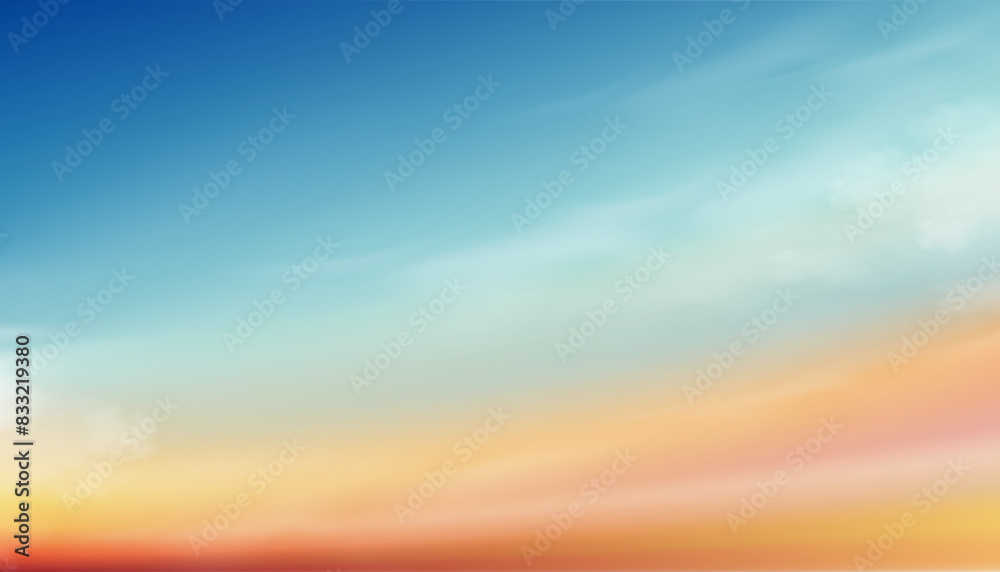 Sky cloud Background,Clear Sky blue,green,peach pastel color in Autumn,Sunset Dramatic twilight landscape,Vector horizon morning sunrise soft vibrant for Spring,Summer season