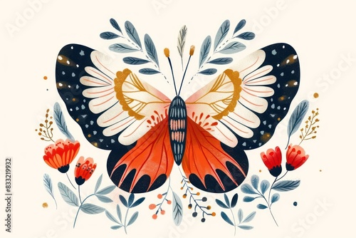Boho butterfly illustration invertebrate graphics painting.